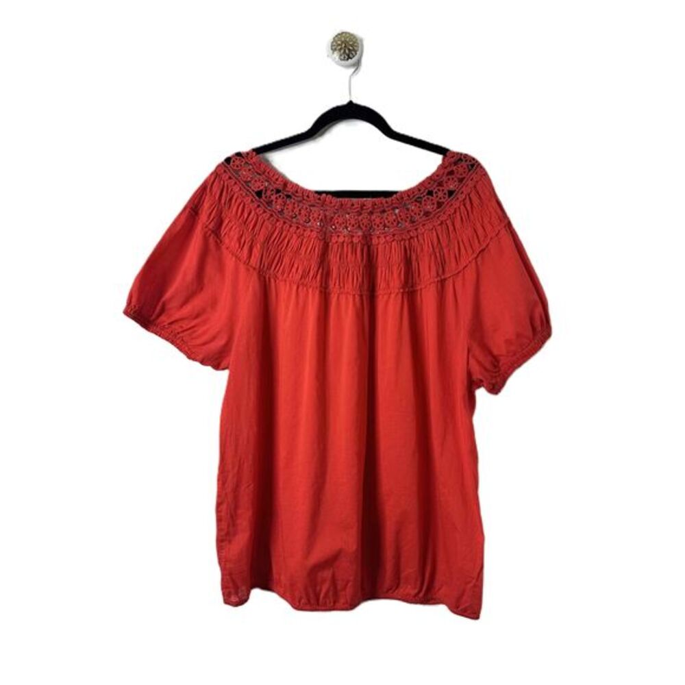 Lane Bryant Blouse Womens Size 14/16 Orange Peasant Short Sleeve Crochet Neck